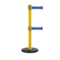 Montour Line Retractable Belt Dbl Rolling Stanchion, 2.5ft Yellow Post  11ft. Blue MSE630D-YW-BL-110